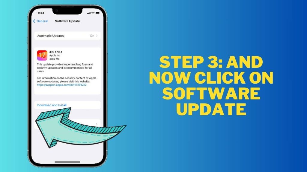 Step 3 to update your ios 17 to 17.0.1 click on software update